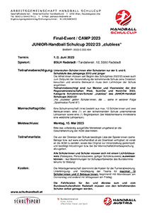 Detailausschreibung Final Event CAMP 2023 JUNIOR Handball-Schulcup 2022/23 CL