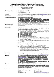 Ausschreibung RMS JUNIOR Handball Schulcup 2022/23 Bewerb B
