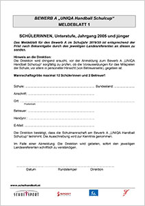 Anmeldeformular AGM Schulhandball Bewerbe 2019/20