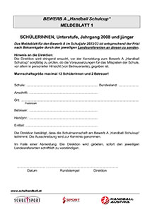 Anmeldeformular AGM Schulhandball Bewerbe 2022/23