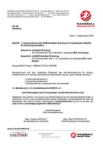 Ausschreibung und Kontakt AGM Schulhandball 2023/24