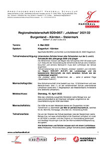 Ausschreibung RMS SÜD-OST JUNIOR HBSC 2021/22
