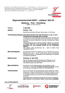 Ausschreibung RMS WEST JUNIOR HBSC 2021/22