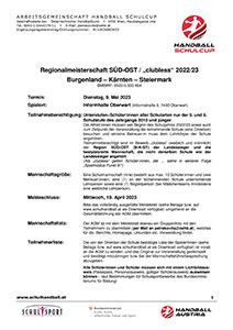 Ausschreibung RMS SÜD-OST JUNIOR HBSC 2022/23
